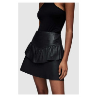 Kožená sukně AllSaints černá barva, mini, áčková