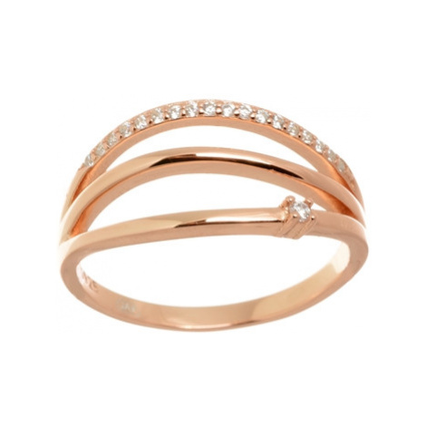 Dámský stříbrný prsten pozlacený růžovým zlatem s čirými zirkony STRP0365F JVD
