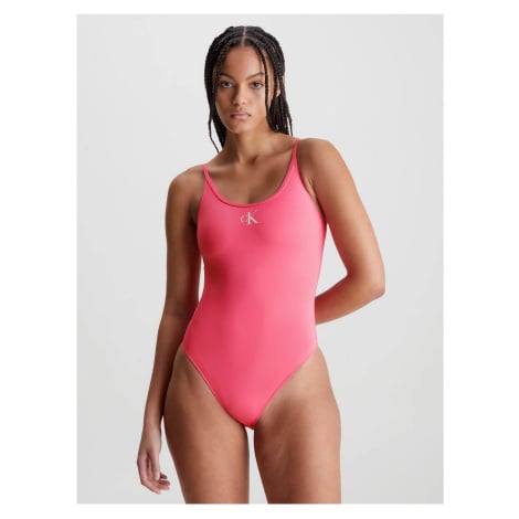 Tmavě růžové dámské jednodílné plavky Calvin Klein Underwear Monogra - Dámské