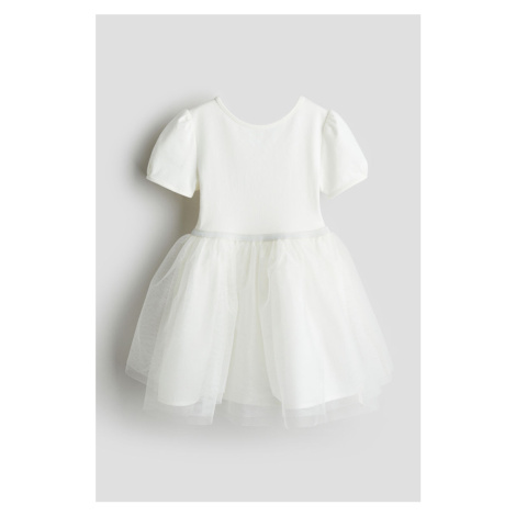 H & M - Šaty's tylovou sukní a nabíranými rukávy - bílá H&M