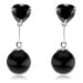 Stříbrné 925 náušnice, zirkonové srdce a kulatá perla v černé barvě