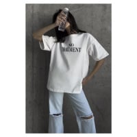 Madmext White Printed Crew Neck Women's T-Shirt