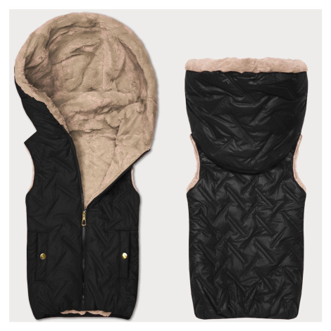 Černo-béžová dámská vesta s kožešinovou podšívkou S'West (B8252-1046)