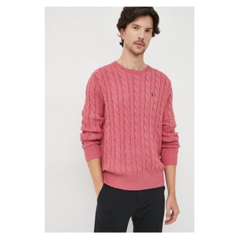 Bavlněný svetr Polo Ralph Lauren pánský, růžová barva, lehký