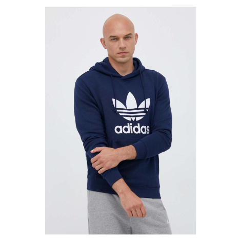 Bavlněná mikina adidas Originals pánská, tmavomodrá barva, s kapucí, s potiskem