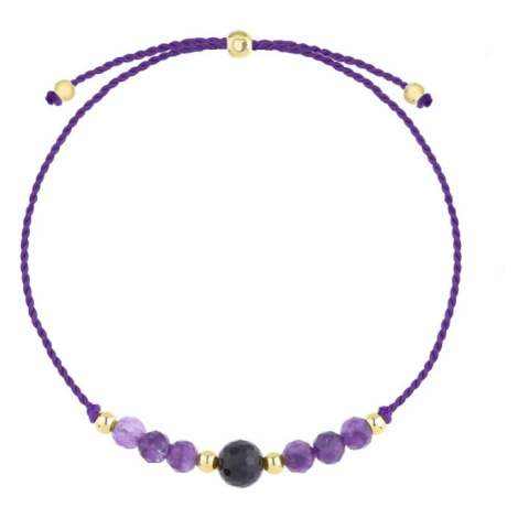 Manoki Náramek se šňůrkou znamení Vodnář - ametyst, turmalín BA1201AT Fialová 24 cm