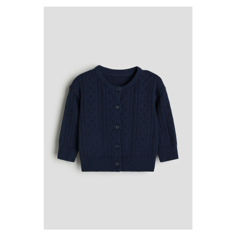 H & M - Propínací svetr z ažurového úpletu - modrá H&M