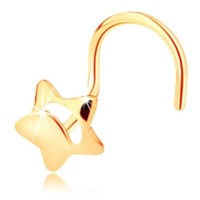Piercing do nosu ze žlutého 14K zlata - pěticípá hvězdička s výřezem