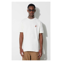 Bavlněné tričko Norse Projects Johannes Organic Chain Stitch Logo T-shirt béžová barva, s aplika