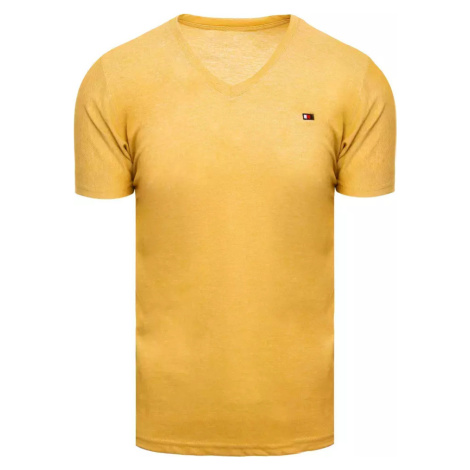 Žluté tričko s výšivkou a výstřihem do V Žlutá BASIC