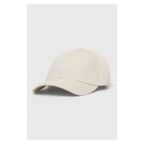 Bavlněná baseballová čepice BOSS bílá barva, s aplikací Hugo Boss