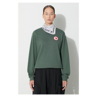 Bavlněná mikina Fjallraven 1960 Logo Badge Sweater dámská, zelená barva, s aplikací, F87230