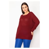 Şans Women's Plus Size Claret Red Thessaloniki Knitted Sweater Sweater
