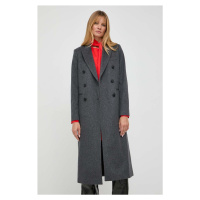 Vlněný kabát Victoria Beckham šedá barva, přechodný, dvouřadový