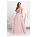Růžové společenské šaty s krajkou a tylovou sukní