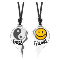 Šňůrkové náhrdelníky, rozpůlené srdce, Jin a Jang, žlutý smajlík, nápis best friends