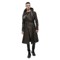 kabát pánský DEVIL FASHION - Villain Blues Punk Faux Leather Trench Coat - Brown