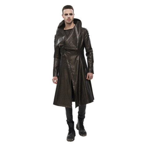 kabát pánský DEVIL FASHION - Villain Blues Punk Faux Leather Trench Coat - Brown