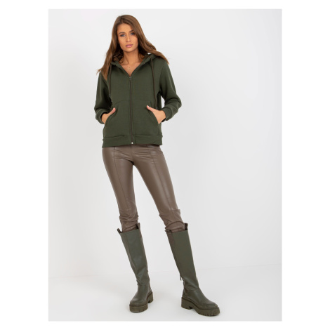 RUE PARIS khaki mikina na zip s kapsami Fashionhunters