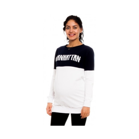 Be MaaMaa Těhotenské, kojící tričko/mikina Manhattan, bílo-granátová, vel.