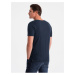 Tmavě modré pánské tričko s véčkovým výstřihem Ombre Clothing