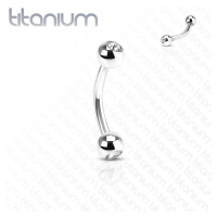 Titanový piercing stříbrné barvy, zahnutá činka a kuličky s čirými zirkony - Rozměr: 1,2 mm x 8 