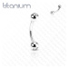 Titanový piercing stříbrné barvy, zahnutá činka a kuličky s čirými zirkony - Rozměr: 1,2 mm x 8 