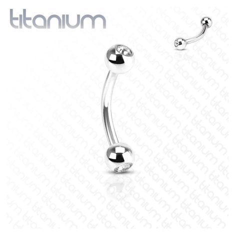 Titanový piercing stříbrné barvy, zahnutá činka a kuličky s čirými zirkony - Rozměr: 1,2 mm x 8  Šperky eshop