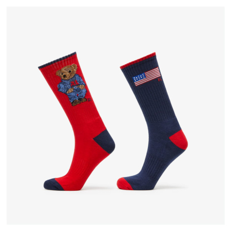 Polo Ralph Lauren USA Bear Socks 2 Pairs červené/ navy