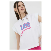Bavlněné tričko Lee bílá barva