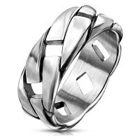 Patinovaný ocelový prstýnek stříbrné barvy - lesklý řetízkový vzor, 8 mm