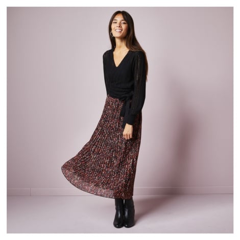 Blancheporte Dlouhá sukně s potiskem, plisovaný voál černá/růžová