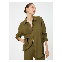 Koton Basic Blouse Long Sleeved Shirt Collar Button Fastening Textured