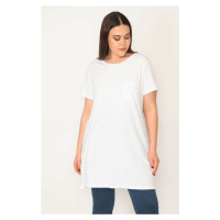 Şans Women's Plus Size White Cotton Fabric Peto Pocket Tunic