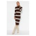 Trendyol Brown Midi Knitwear Standing Collar Dress