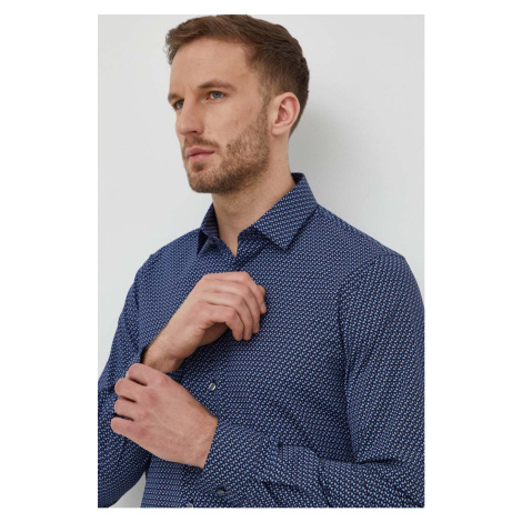 Košile Calvin Klein pánská, tmavomodrá barva, slim, s klasickým límcem, K10K112311