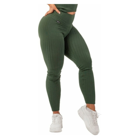 Nebbia Organic Cotton Ribbed High-Waist Leggings Dark Green Fitness kalhoty