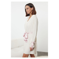 Trendyol Ecru Belted Tie/Ribbon/Bow and Piping Detailed Woven Dressing Gown