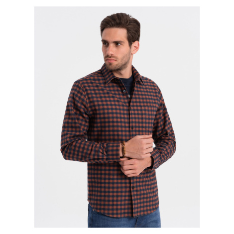 Ombre Men's checkered flannel shirt - navy blue and black