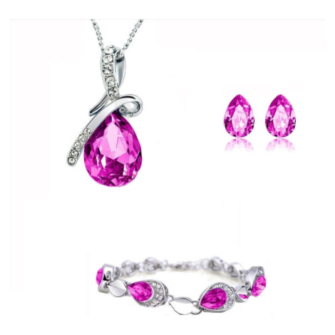Sisi Jewelry Souprava náhrdelníku, náušnic a náramku Tear Drop Rose SET1123-JK1074 Růžová 40 cm 