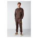 GRIMELANGE Benji Men's Soft Fabric Embroidered Brown Tracksuit Set