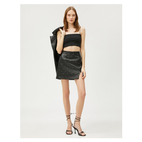 Koton Faux Leather Mini Skirt with Stone Detail