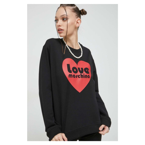 Mikina Love Moschino dámská, černá barva, s potiskem