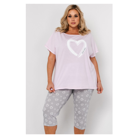 Dámské pyžamo Italian Fashion Noelie - srdce Růžovo-šedá