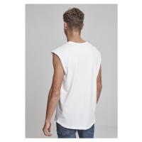 Bílé tričko bez rukávů s otevřeným okrajem