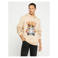 Koton Bear Printed Hooded Sweatshirt Raised