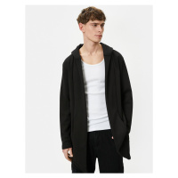 Koton Hooded Cardigan with Stitching Detail and Asymmetric Cut with Pockets