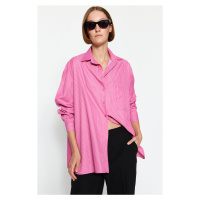 Trendyol Pink Oversize Striped Woven Shirt