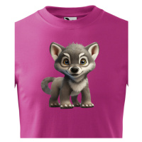 Dětské tričko s roztomilým vlkem - nádherný barevný motiv s plnými barvami