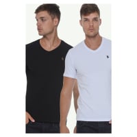 DOUBLE SET T8568 DEWBERRY V-NECK MEN'S T-SHIRT-WHITE-BLACK